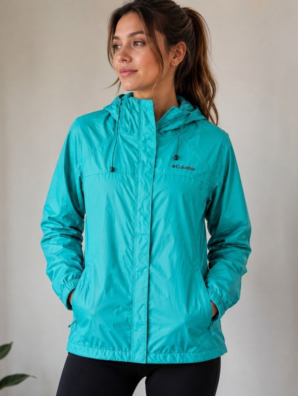 Columbia Women's Large Hooded Rain Jacket | Aqua/Teal | Excellent Used Condition